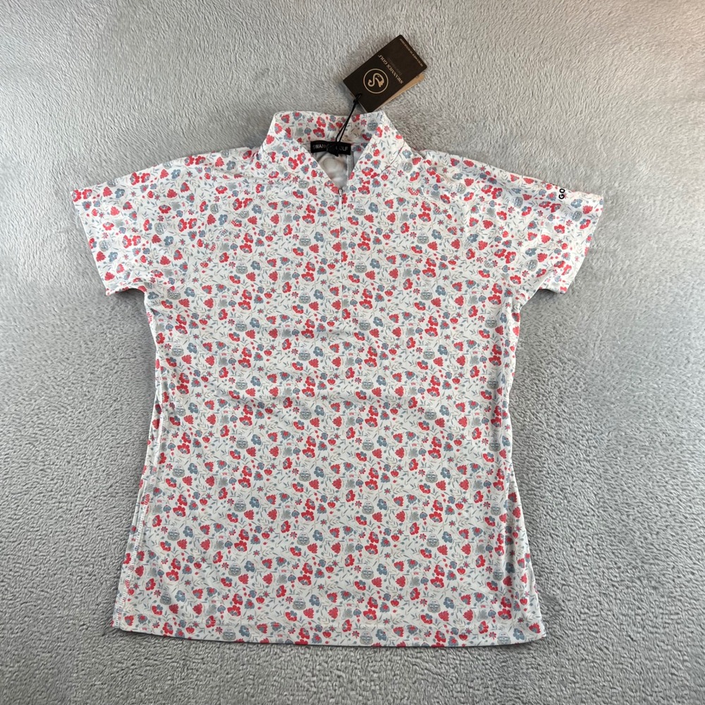 NWT Swannies Golf Custom Polo Shirt Womens M Floral Gopher GolfNow Quarter Zip